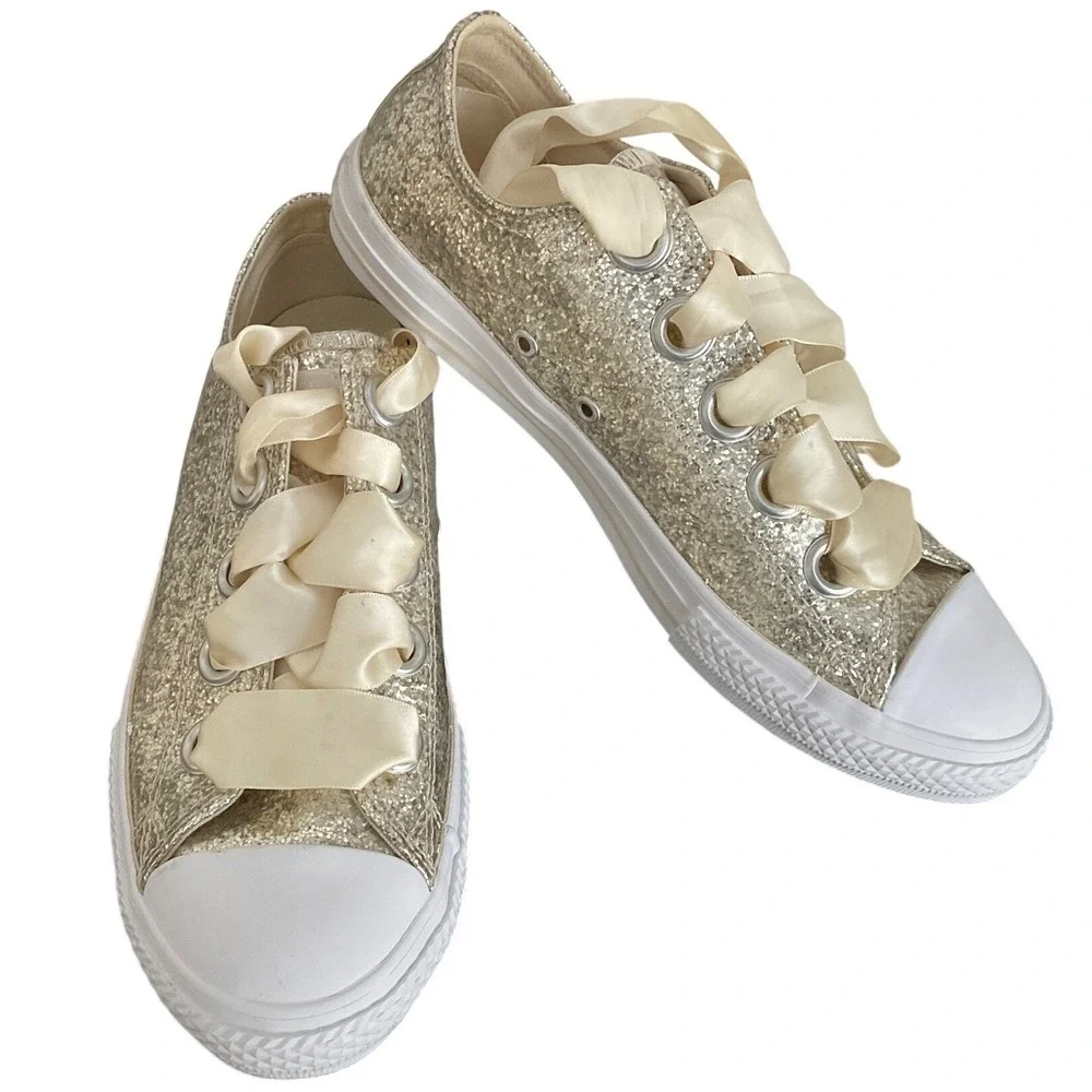 Converse Chuck Taylor All Star Big Eyelet Gold Glitter Ribbon Shoes US 5 662307C